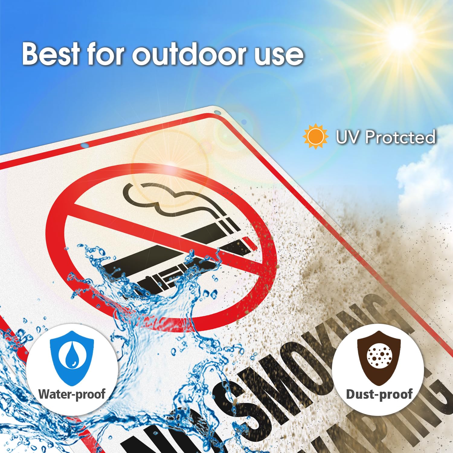 No Smoking Schilder Aus Aluminium 25,4x17,8 Cm – Reflektierend, Wasserdicht, 4 Stück