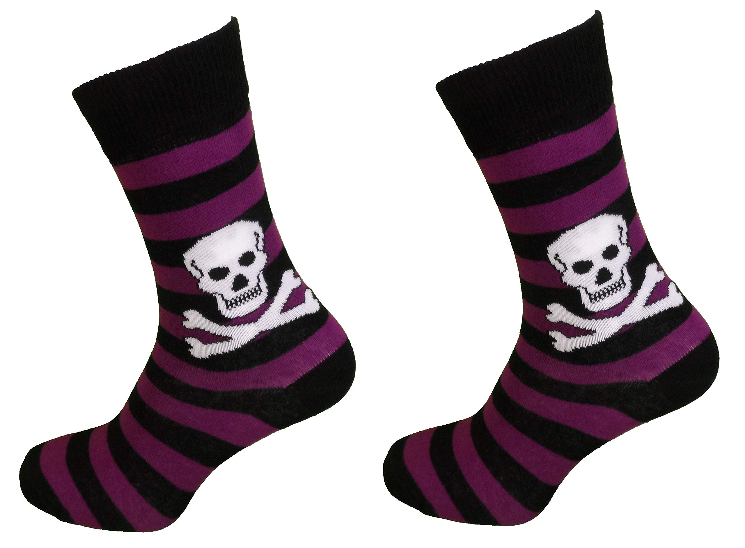Mazeys Ladies Striped Skull and Crossbone Sock 2 pair Pack (Purple)