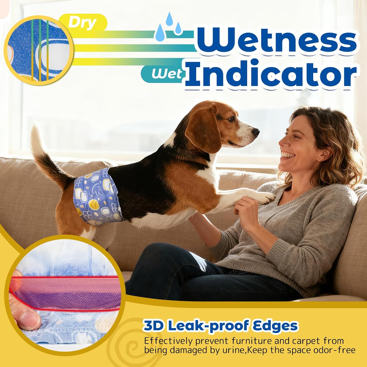 Pet Soft Dog Diapers Male,40 Ct Disposable Male Dog Wraps, Super Absorbent Doggie Belly Band with Wetness Indicator, Leak-Proof Puppy Pampers for Puppy Training, Incontinence, Large