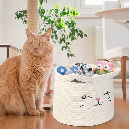 Miniatura 7 de LotFancy Organizador de juguetes para gatos, canasta de animales de cuerda de algodón con asa, contenedor de almacenamiento de juguetes para