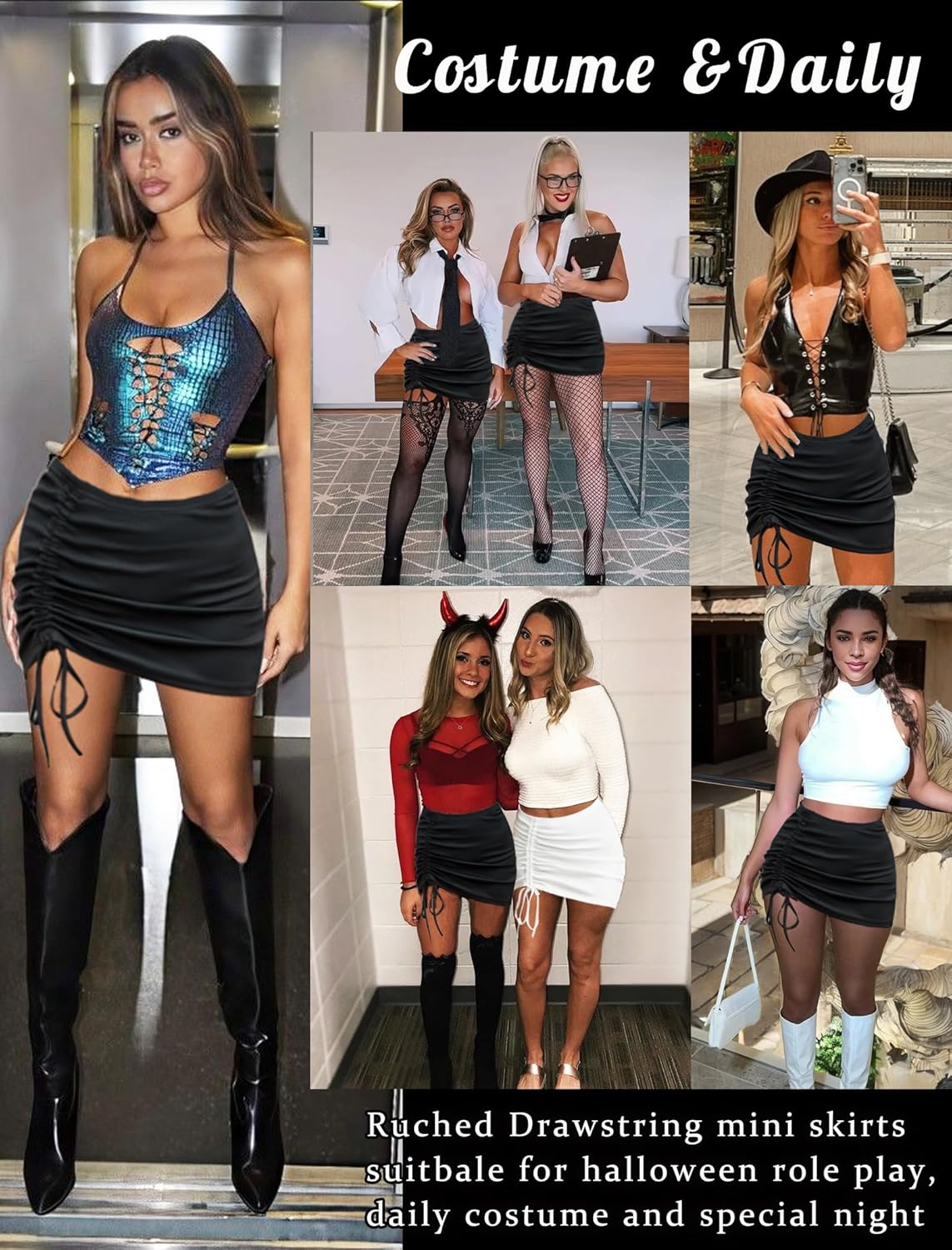 Avidlove Mini Skirts for Women Bodycon Casual Mini Skirts Adjust Drawstring Sexy Ruched Short Skirt Micro Club Skirt - Image 4