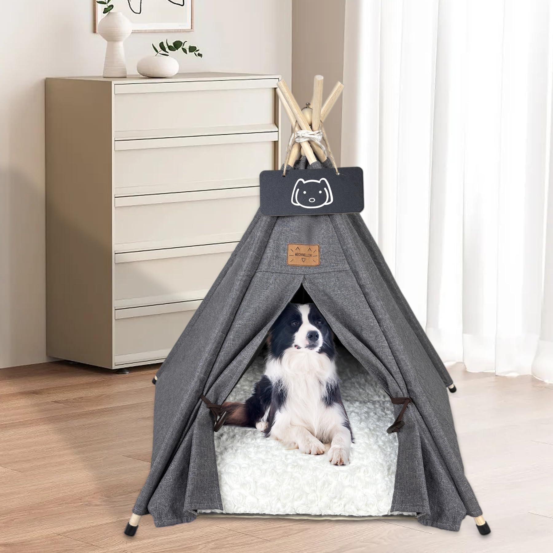 Meowmellow Haustierzelt Tipi - Kuscheliges Zelt Für Katzen & Hunde Mit Plüschkissen
