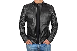 REPLICA Mens Leather Jacket - Cafe Racer Style Real Lambskin Leather Jacket...