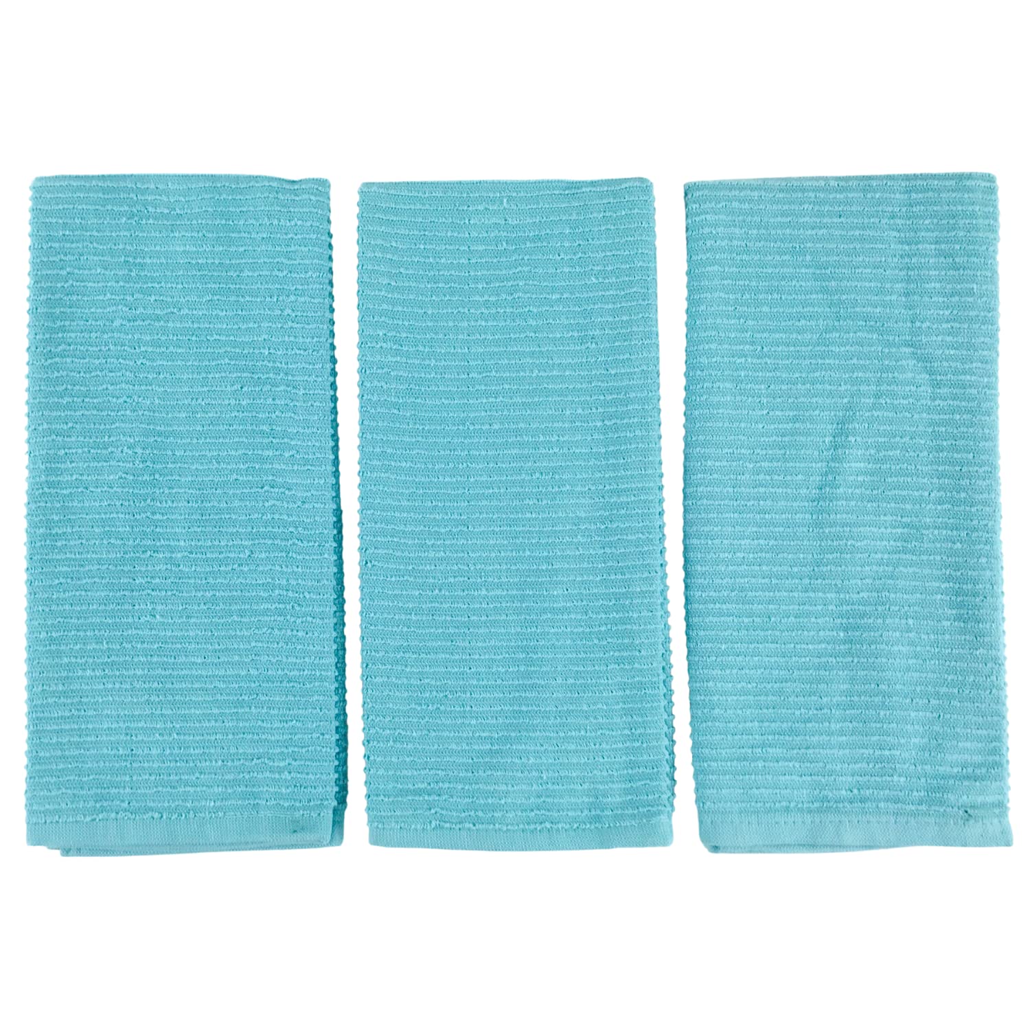 Serafina Home Aqua Light Blue Kitchen Dish Towels: (18" x 28", 3 Pack) 100% Cotton Cloth Soft Cleaning Drying Absorbent Ribbed Terry Loop, Multipurpose (Aqua Blue)