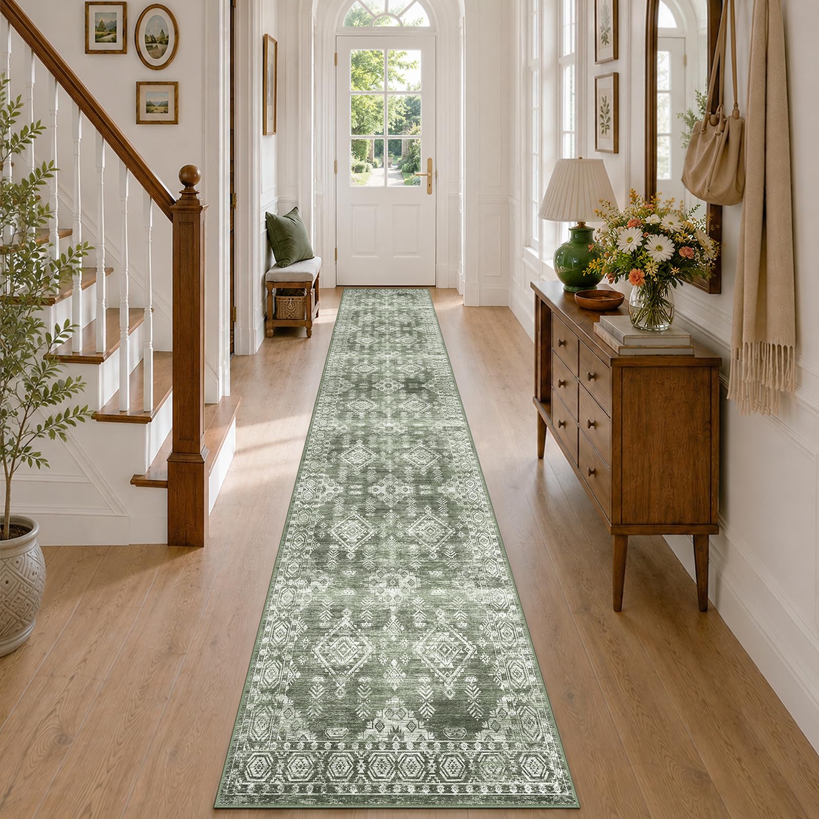 DEFYNEE Hallway Runner Rug 60x300 cm, Washable Rugs Living Room, Green โ image 1