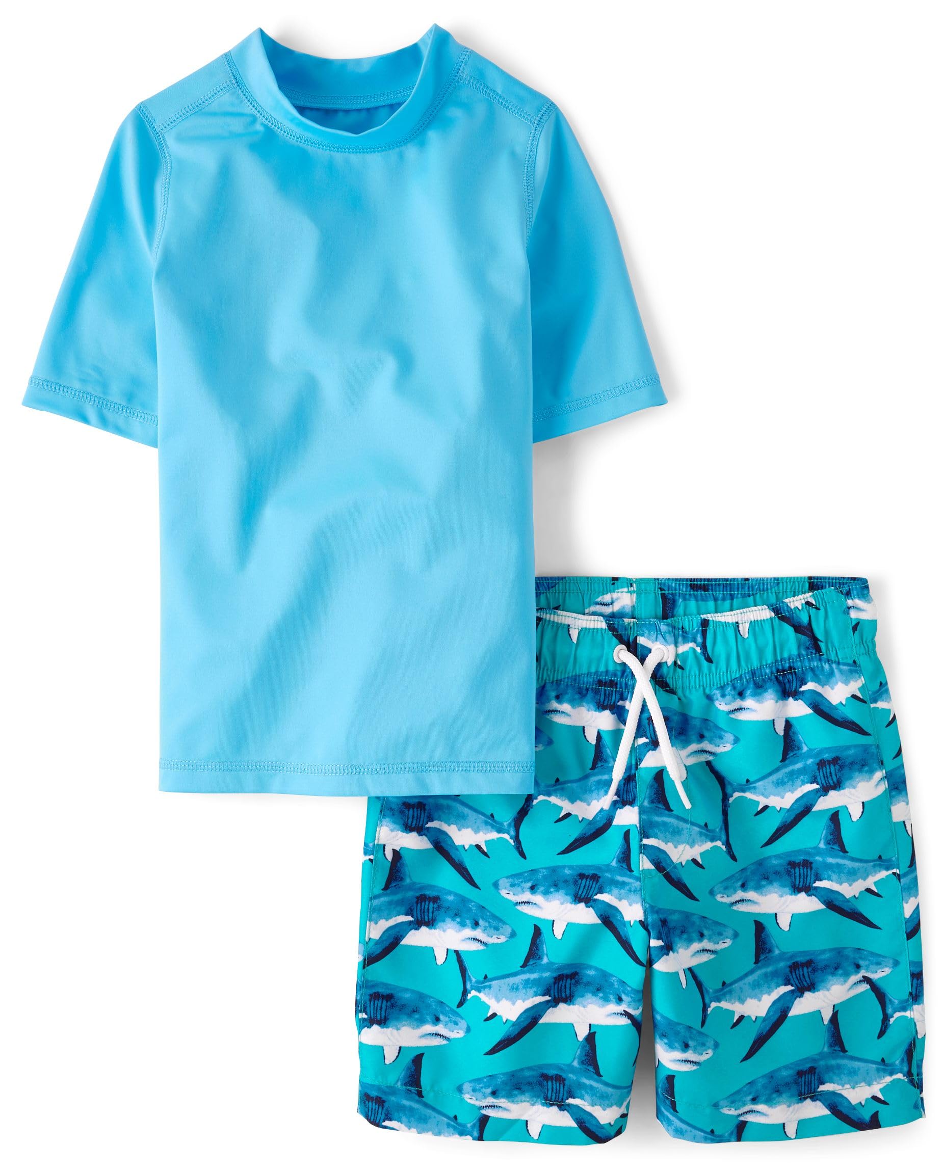 the children39s place boys39 short sleeve rashguard and swim trunk 2-piece set