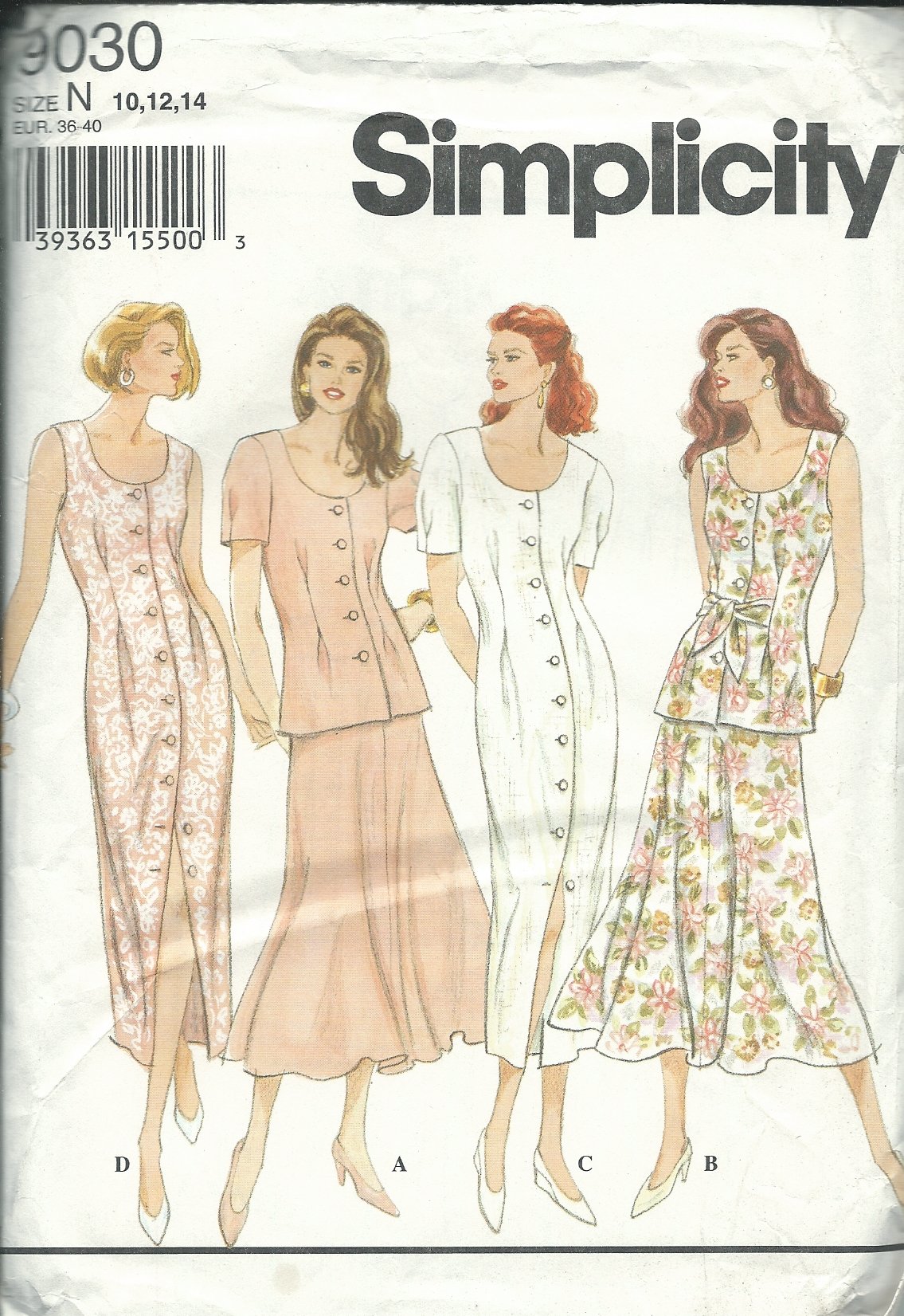 Patron Simplicity 9030N haut jupe robe femmes tailles 10-14 pour couture creative