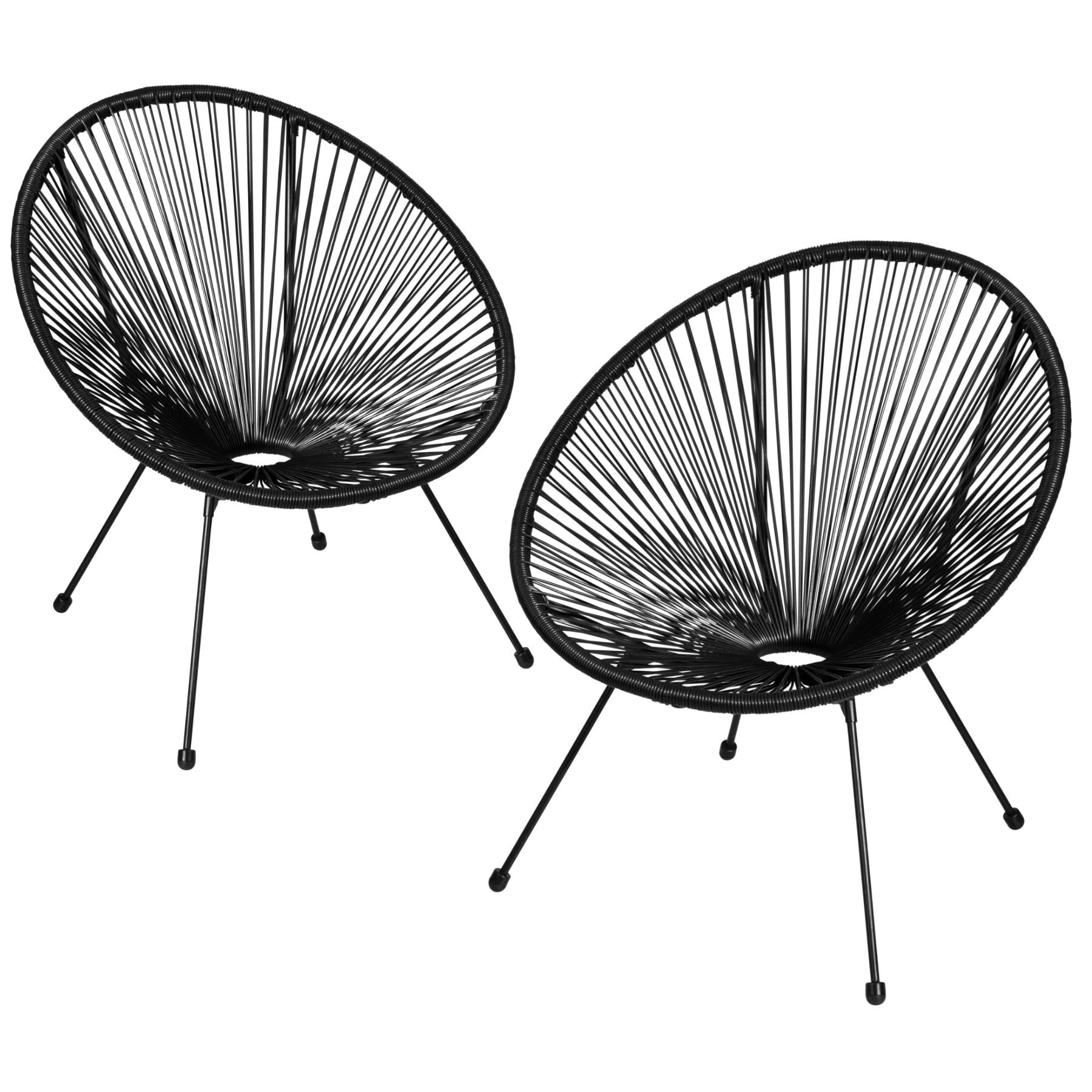 tectake® Conjunto de 2 Sillas Jardín Exterior Estilo Acapulco, Conjunto Sillas Terraza de Acero, Resistente a Intemperie, Hilos de Polietileno y Topes en Patas, Hasta 120kg, Interior/Exterior - negro