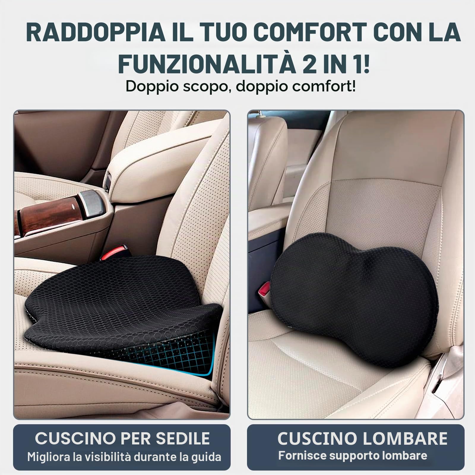 Cuscino a Cuneo per Auto, Cuscino per Sedile Auto in Memory Foam, Cuscino Ergonomico per Sedile Auto, Anello Sedile per Sollievo del Coccige per Autisti, Sedia da Ufficio e Camion, Sollievo dal