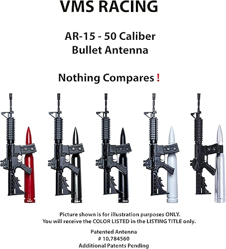 Miniatura 3 de VMS Racing AR-15 M4 M16 Plata 50 Cal Calibre Bullet Antena antirrobo y Recepción Booster Heavy Gauge CNC Billet Aluminio Corto Compatible con Ford