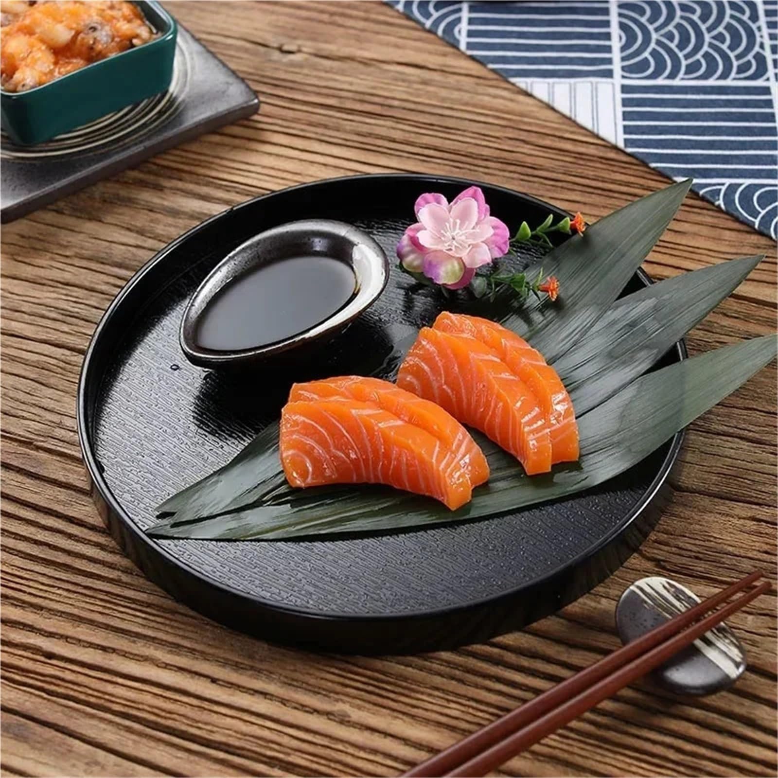 Bandeja para Servir té de Madera Maciza Negra, Bandeja para Servir postres y té de la Tarde, Bandeja Retro para Juego de té (Redonda, 27 x 27 x 2 cm)