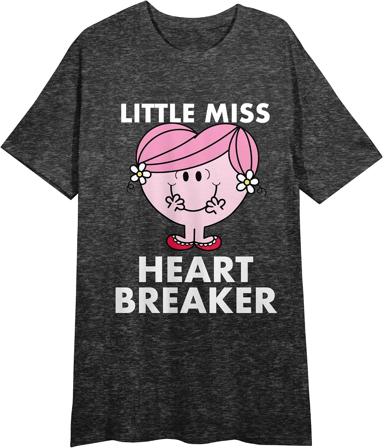 Bioworld Mr. Men And Little Miss Meme Little Miss Heartbreaker Crew Neck Short Sleeve Charcoal Heather Women's Night Shirt