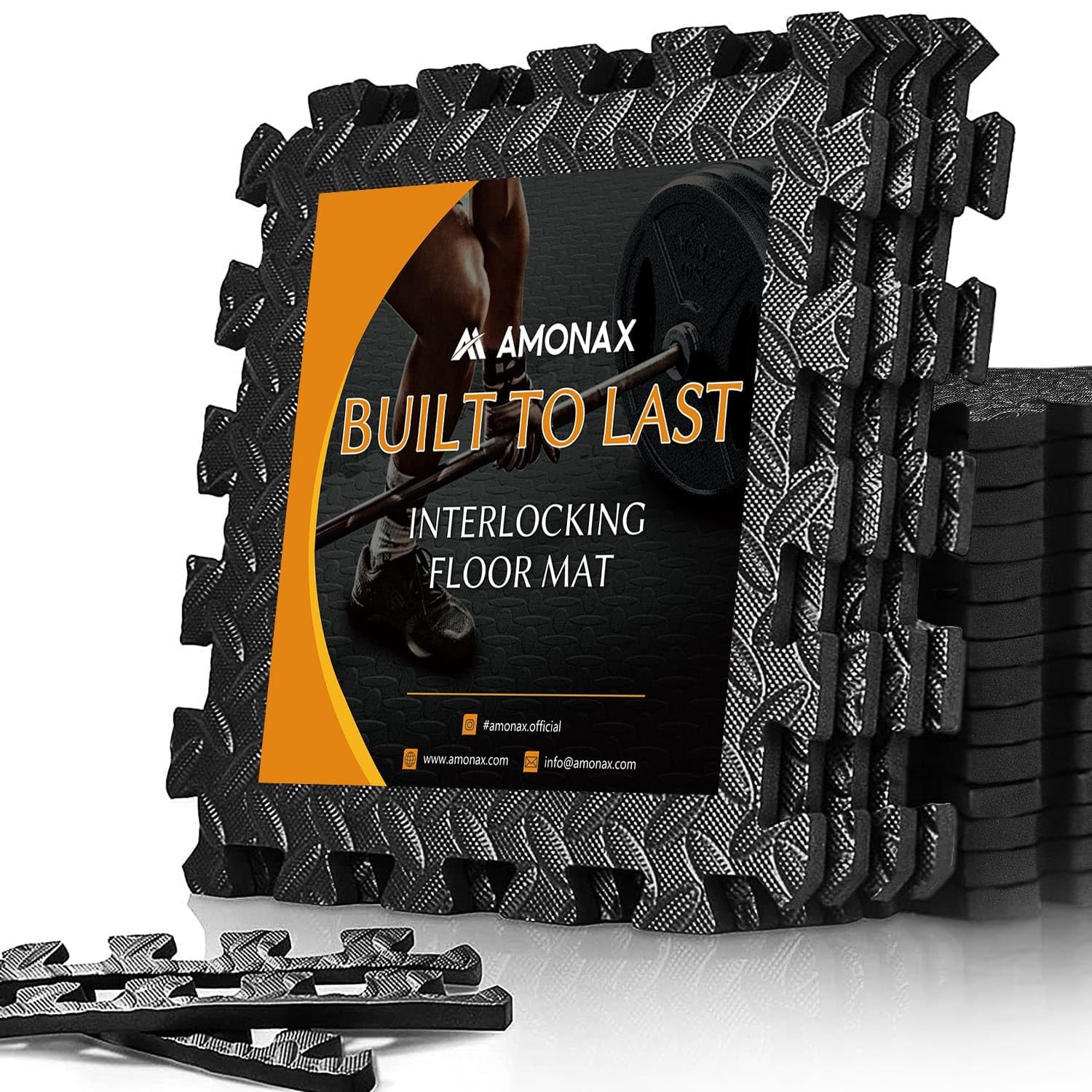 Amonax Gym Flooring Mats, Eva Foam Exercise Mat, 60cm X 60cm Large Interlocking Floor Mats, Thick Heavy Duty Garage Floor Tiles Exercise Equipment Mat, Puzzle Floor Mats (Black I 8 Tiles (32 Sq Ft))