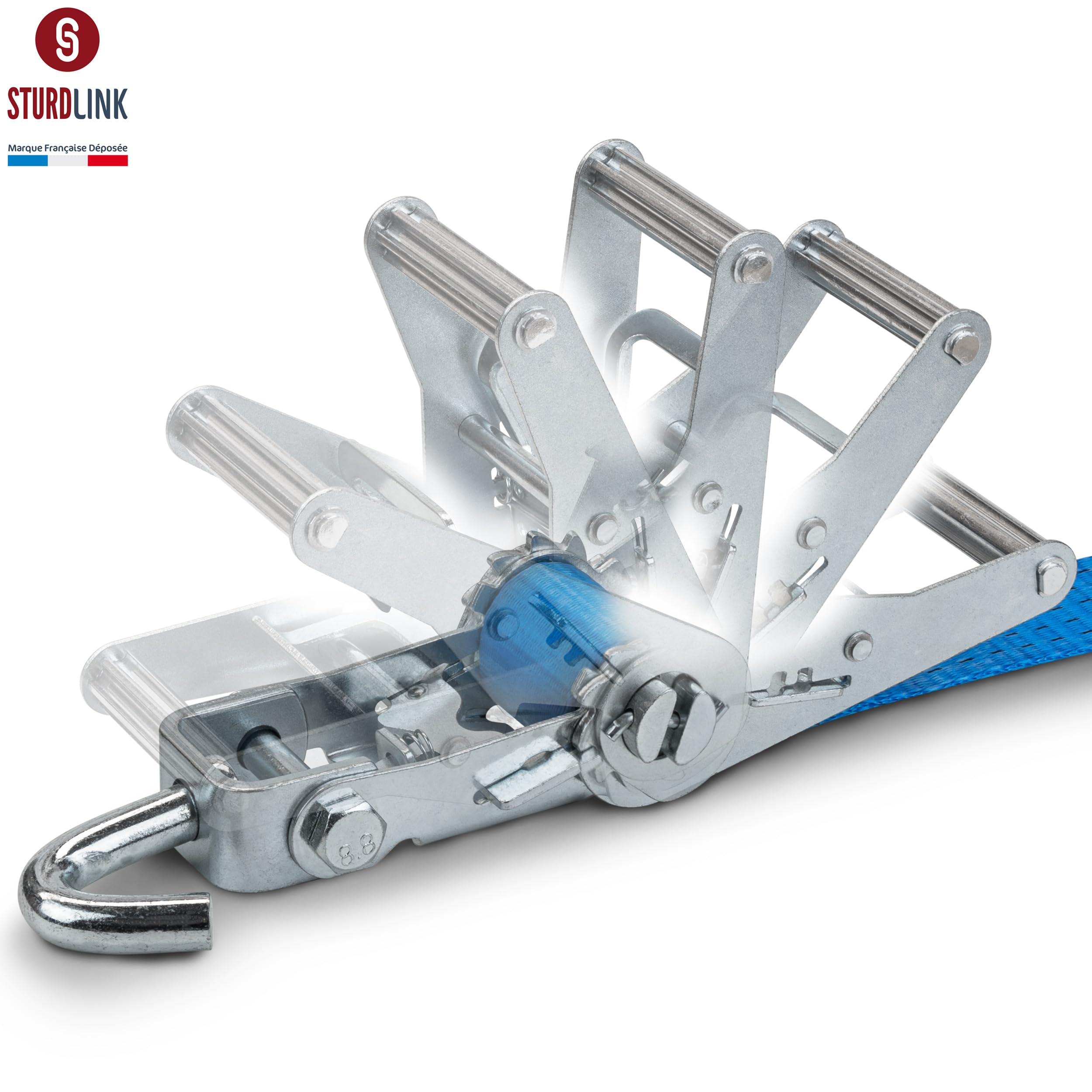 Sangles de Roue Voiture 50mm 2.5m 5000kg x4 | Qualite Professionnelle | Sangle a cliquet pour Transport de Voitures | Camion Plateau Transporteur Remorque Fixation Jantes Pneus Auto Camions Remorquage