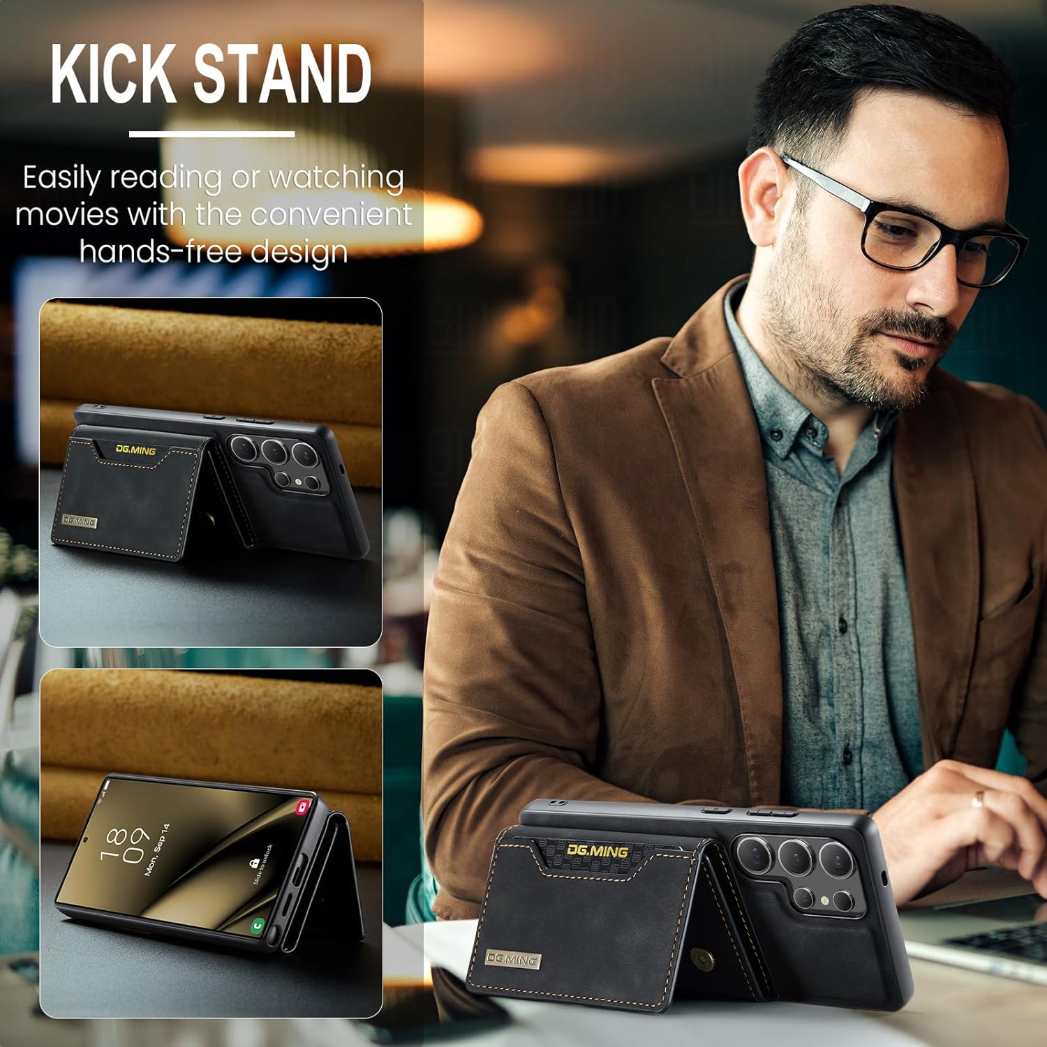 SZHAIYU M2 2 in 1 Detachable Leather Phone Cases for Samsung Galaxy S25 Ultra 5G Case Wallet with Card Holder Men 6.8'' (Black) - Image 4