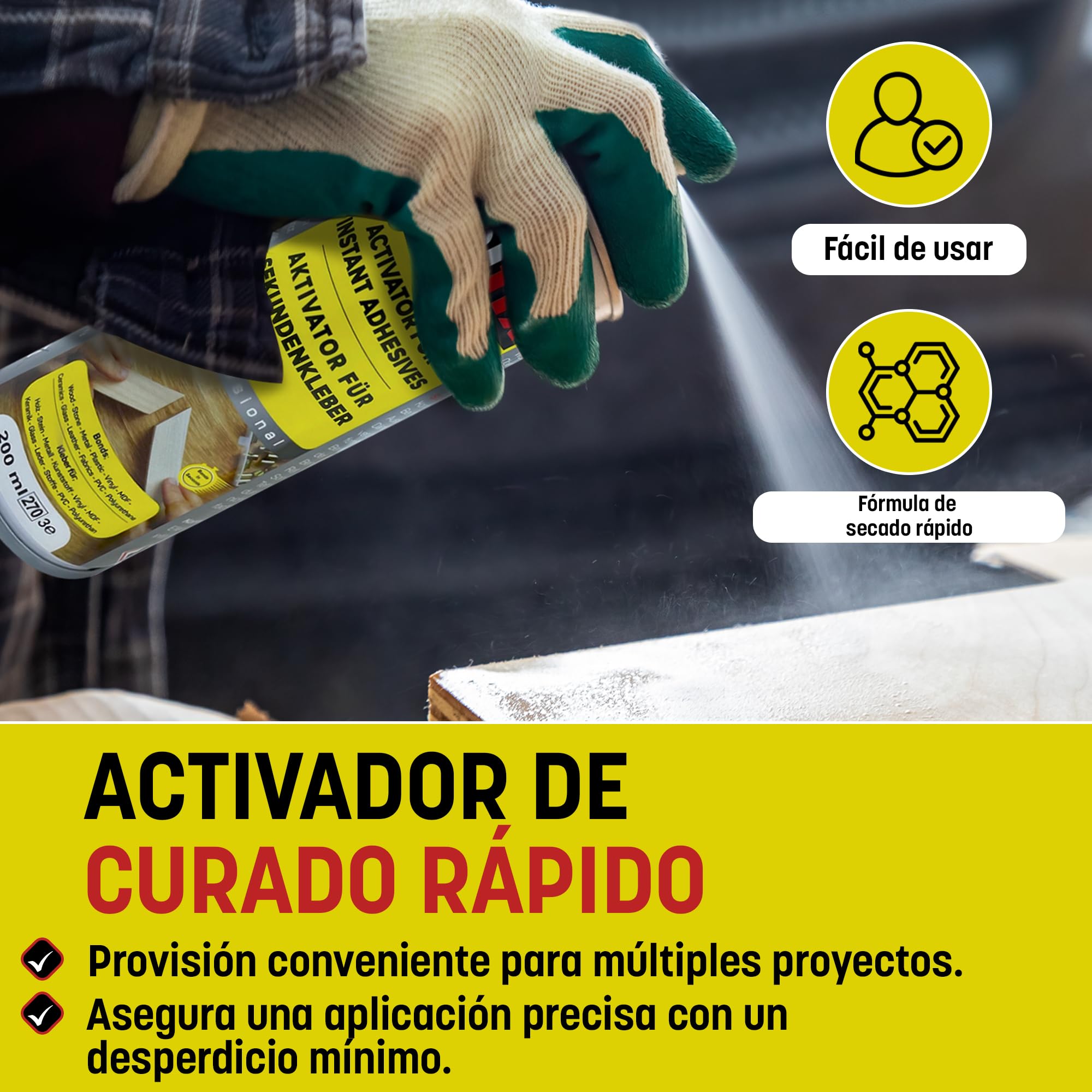 Wolfix Activador para superpegamento 200 ml spray activador superadhesivo cianoacrilato – La fórmula turbo para una adherencia inmediata y resultados duraderos (5)