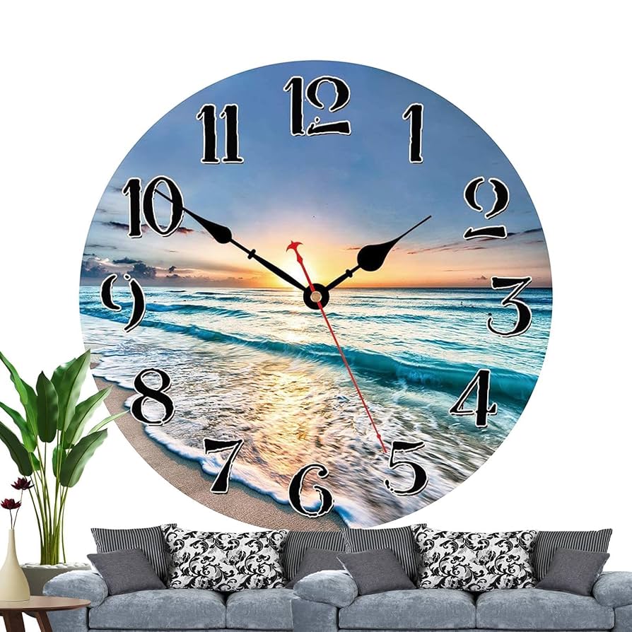 海と砂浜の掛け時計 直径約25cm Amazon.co.jp: 貝殻 海 ハレーション 水色 海星 サンゴ 壁掛け