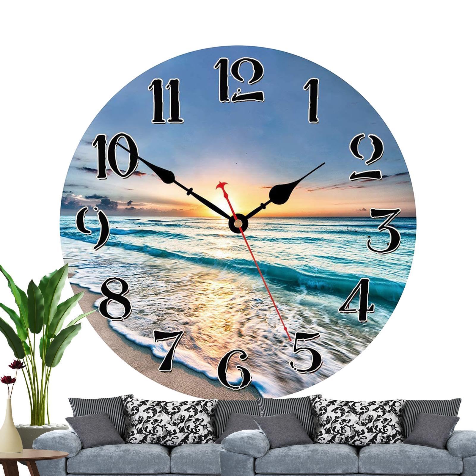 Horloge murale de plage bleue en bois vintage rustique pour salon