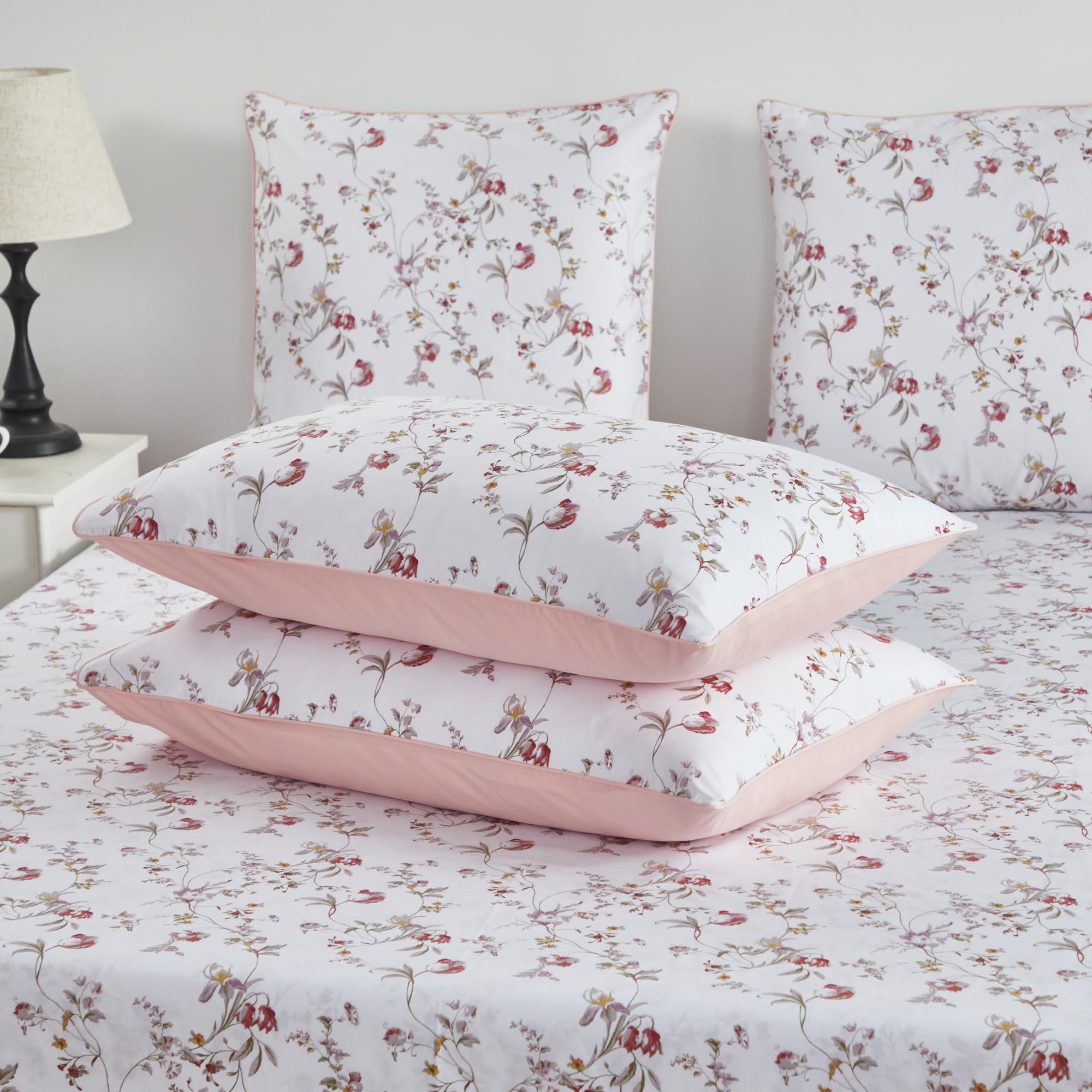 USTIDE Country French Floral Duvet Cover Set 3 Pieces Egyptian Cotton Bedding King Shabby Blossom Bedding Comforter Cover with 2 Pillowcases - Image 4