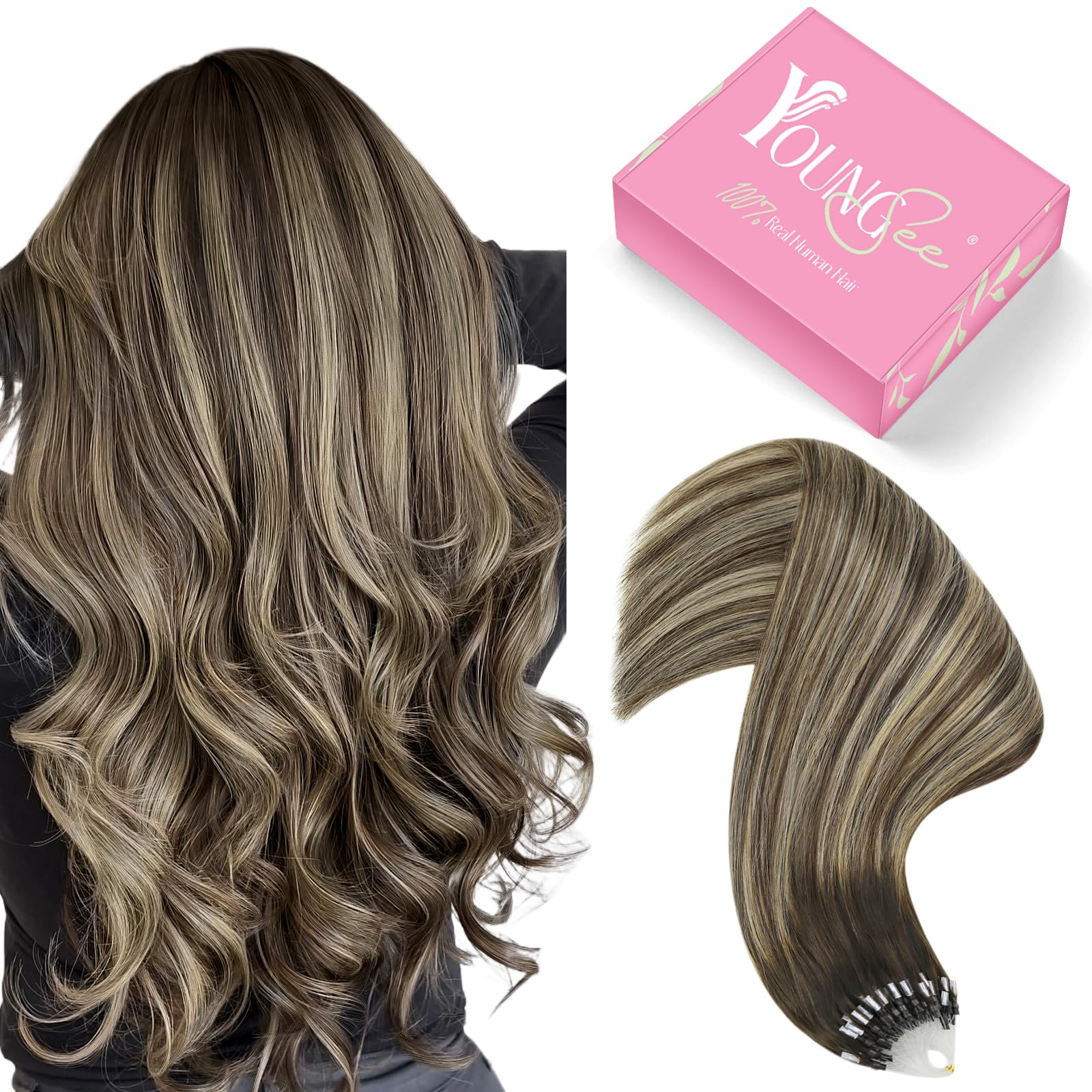 YoungSee Nano Beads Hair Extensions Blonde 14inch Nano Hair Extensions Warm Ash Blonde Highlights Bleach Blonde Nano Ring Hair Extension Highlight for Women Cold Fusion 50g Short Straight 50s — view 60