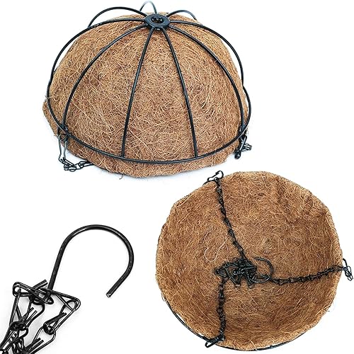 Miniatura 6 de Cestas colgantes de metal de 8 pulgadas para plantas al aire libre, paquete de 4 cestas colgantes redondas de alambre de metal con forro de fibra de