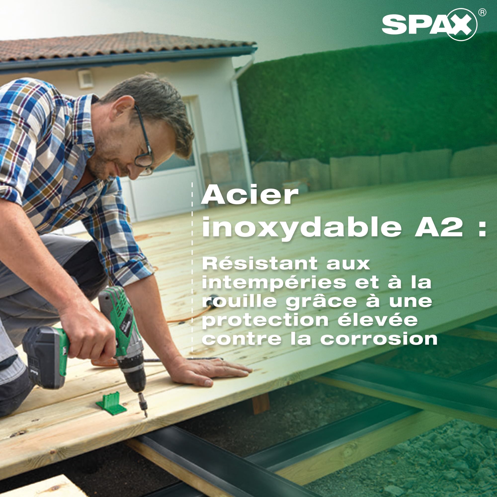 SPAX Vis de terrasse 5 x 60 mm, 360 pièces - Vis à filetage de fixation, tête cylindrique, T-STAR plus T25, pointe CUT, acier inoxydable A2 pour la construction de terrasses en bois - 8000000276613