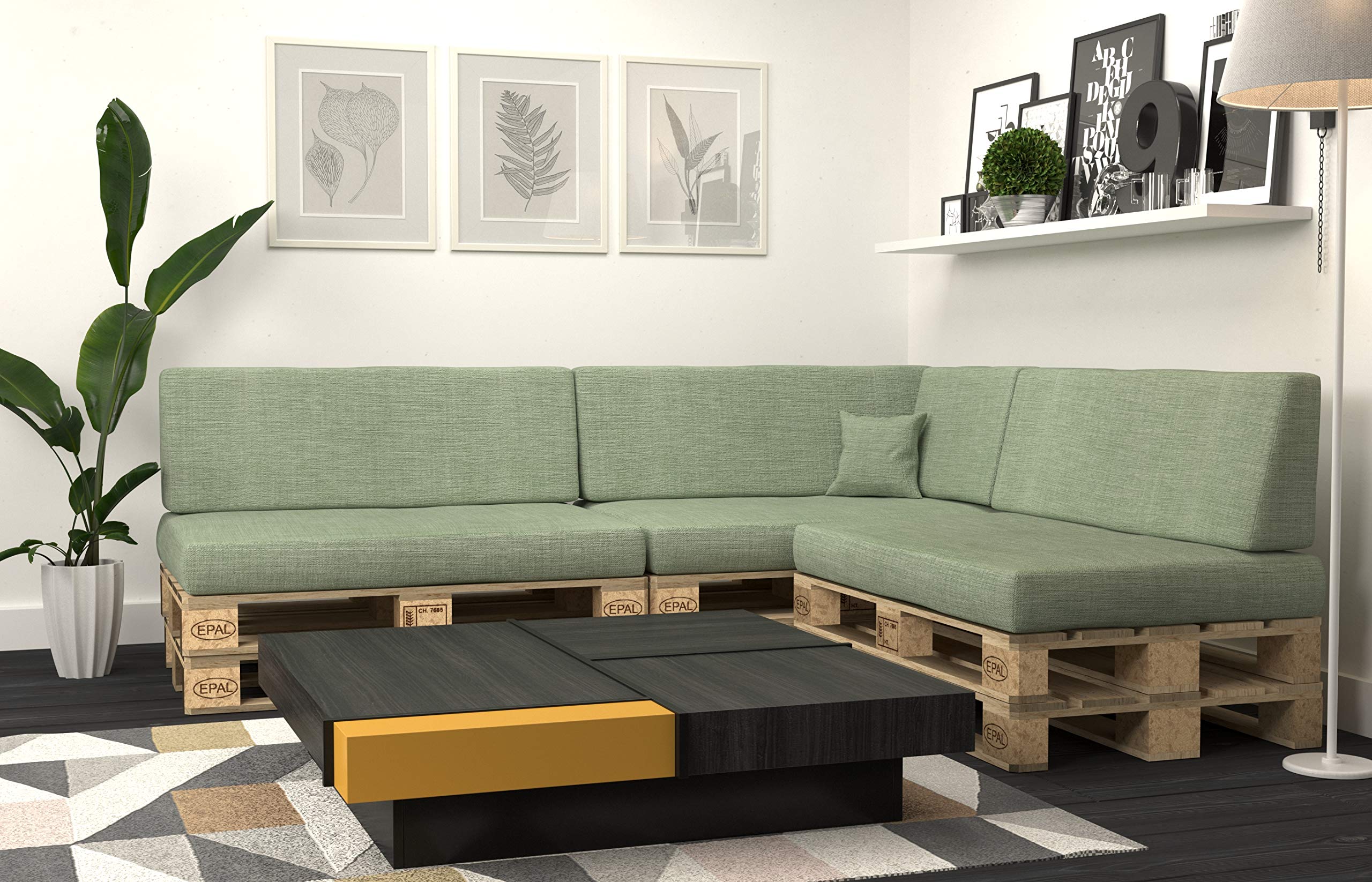 POKAR Euro Pallet Seating Set of 2: 1x seat cushion 120x80cm + 1x back cushion 120x40cm, cold foam, removable covers, Home Garden Furniture DIY, indoor outdoor pillow, without pallets, Beige — view 314