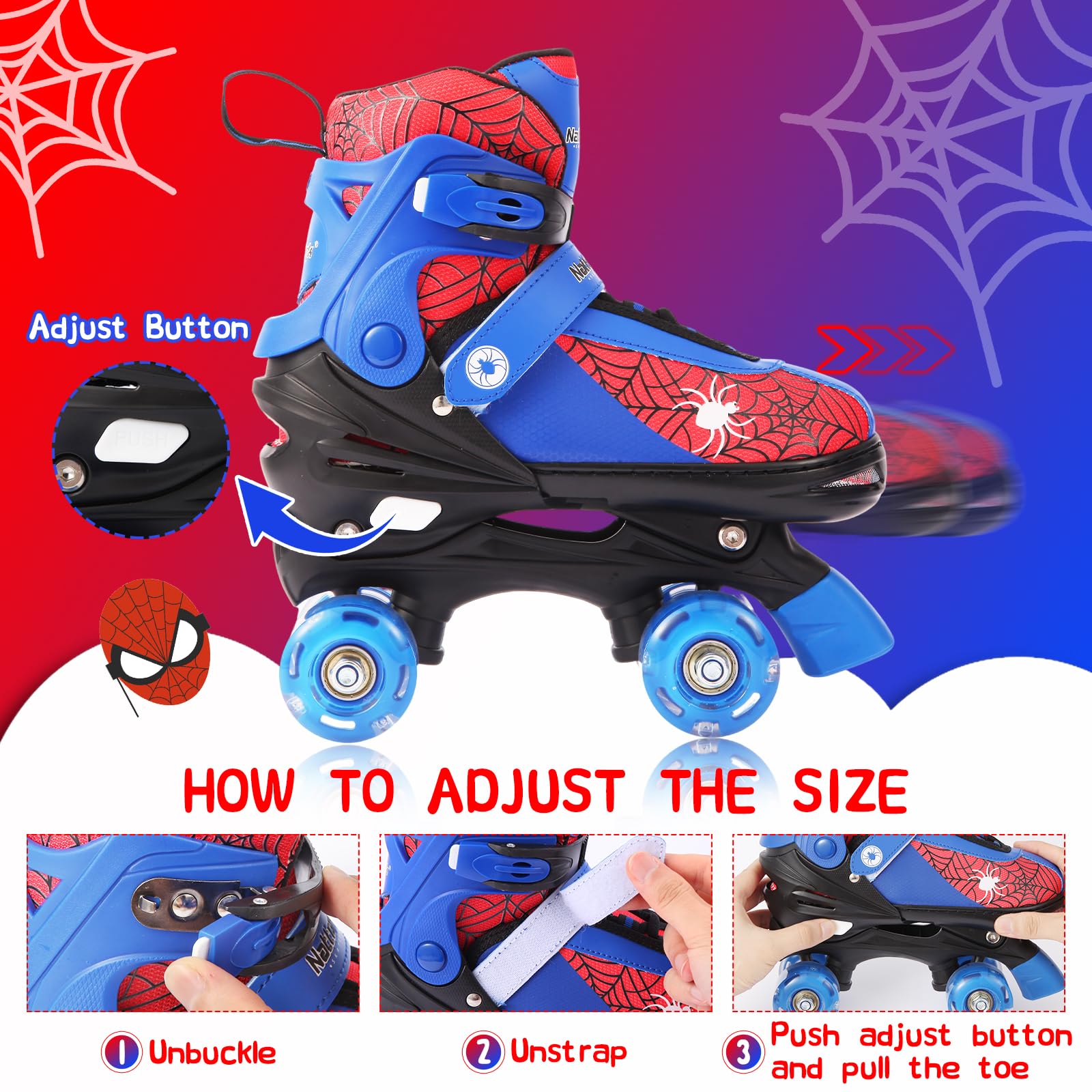 Pattini a rotelle Nattork, pattini a rotelle regolabili in 4 misure, con ruote luminose, per sport indoor e outdoor