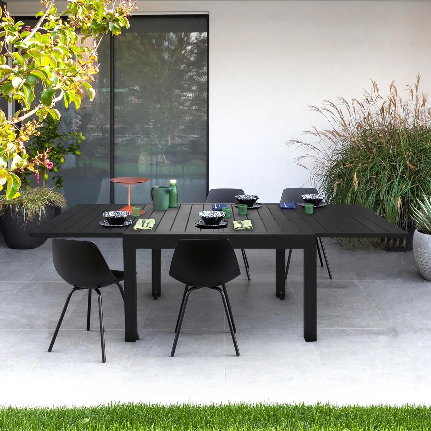 Dark Brown Expandable Aluminum Outdoor Dining Table for 8