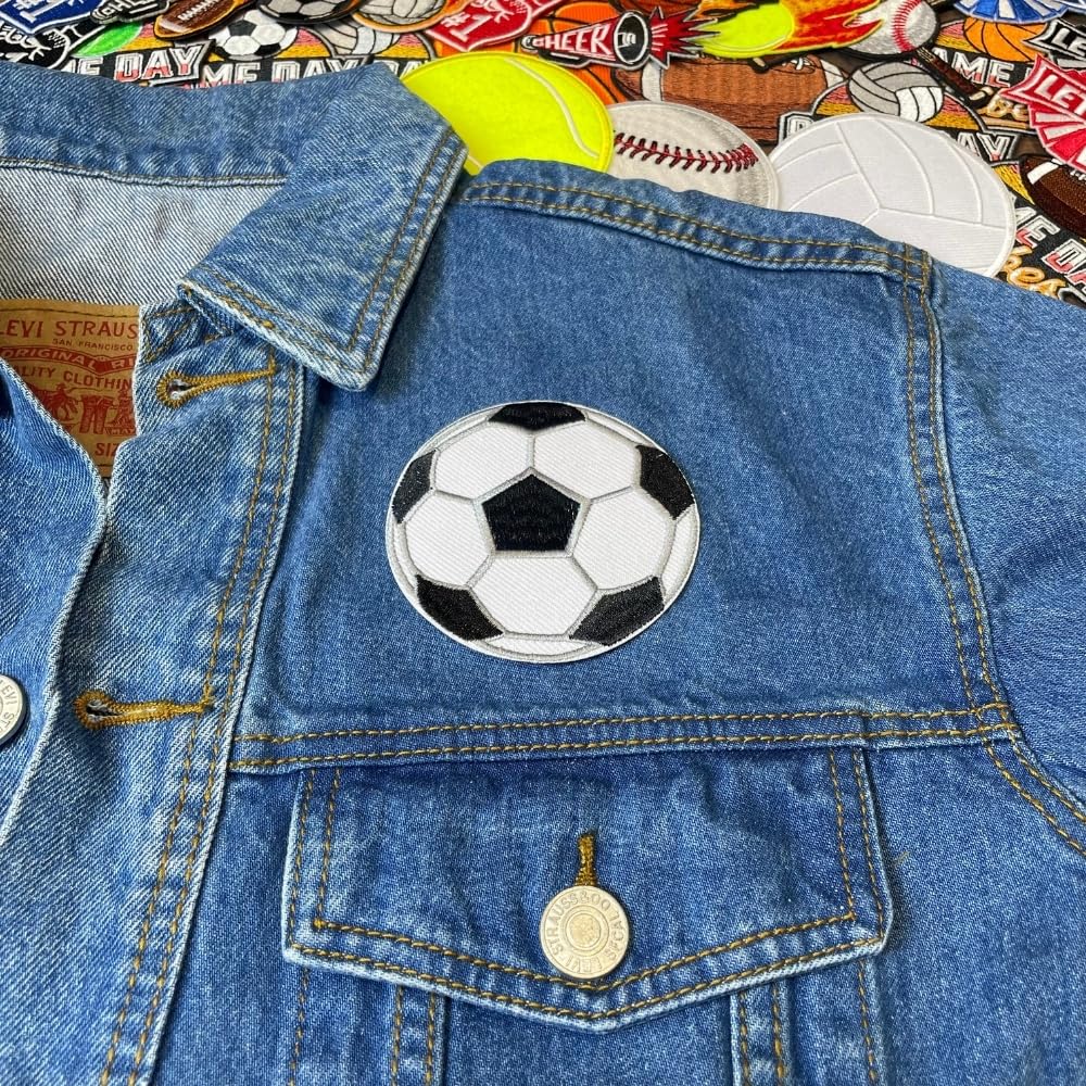 Parche clásico de balón de fútbol de 3.5 pulgadas, parche para planchar con diseño de balón de fútbol, parches bordados para mochilas