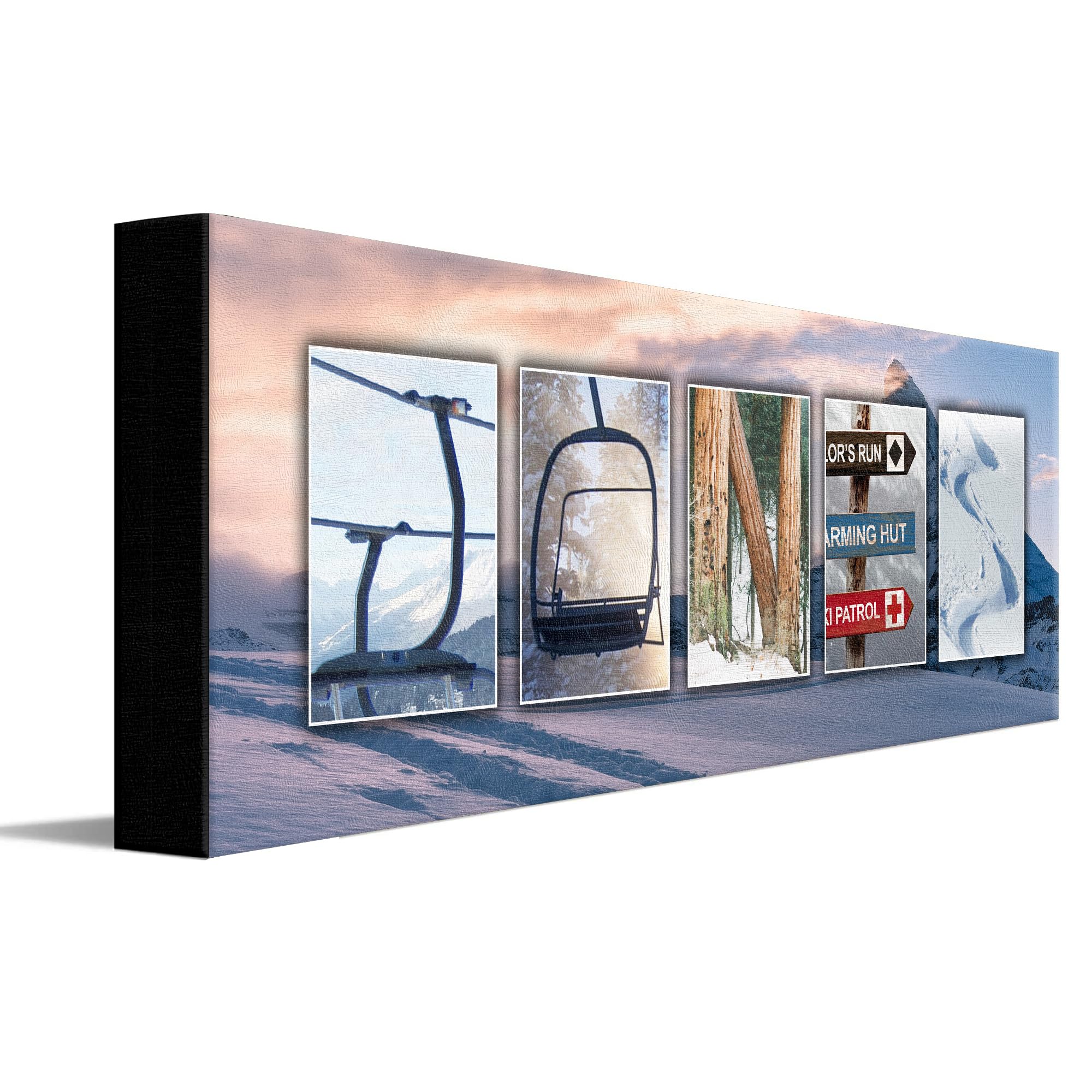 SNOWBOARDING Custom Photo Name Art | Premium Stretched Canvas | 36”x12"