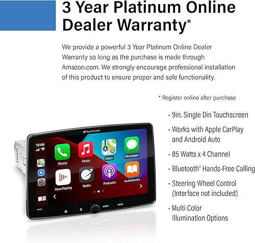 Miniatura 3 de Planet Audio P90CPA Apple CarPlay Android Auto Receptor de coche - Chasis DIN único con pantalla táctil capacitiva de 9 pulgadas, Bluetooth, USB,