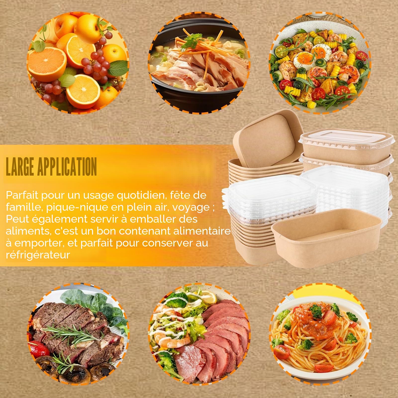 50 Pièces Boîte à Emporter Alimentaire 500ml, Boîte Kraft avec Couvercle PET Transparent, Boîte Hermétique Jetable pour Salade, Sushi et Plats Chauds, 171x120x43mm