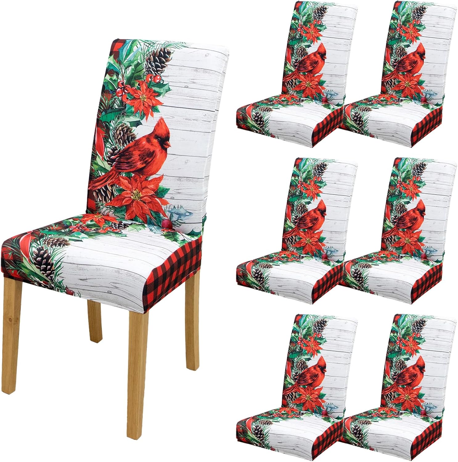 Christmas Chair Covers Set of 4/6, Christmas Dining Room Chair Covers, Removable Stretch Chair Covers, Chair Covers Seat Protector for Kitchen Holiday Party Decor (D 6pcs)