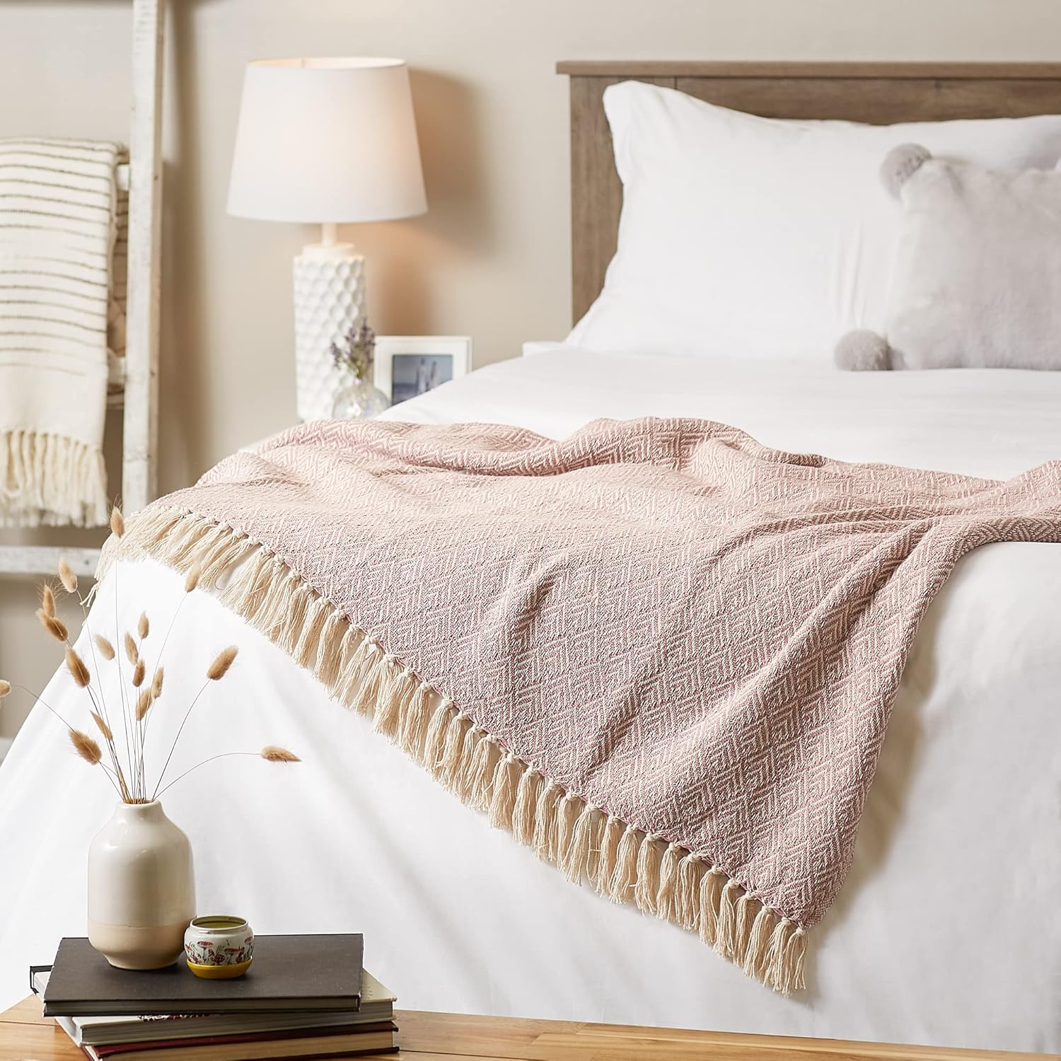 DII Diamond Throw Collection Cotton Woven, 50x60, Pale Mauve - Image 4