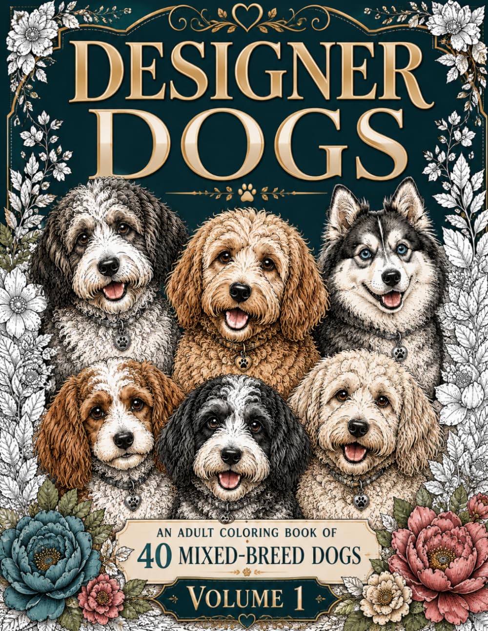 Designer Dogs: An Adult Coloring Book of 40 Mixed-Breed Dogs