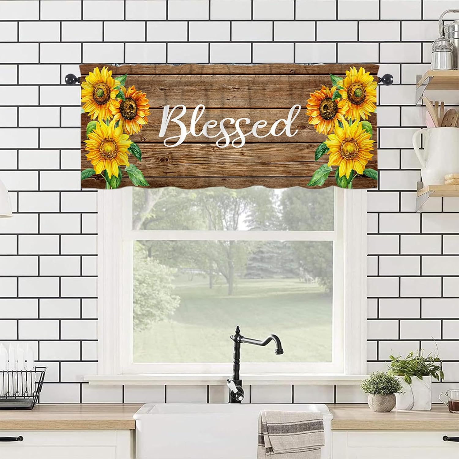 Sunflower Kitchen Window Curtains Over Sink 27.5" W x 36" L