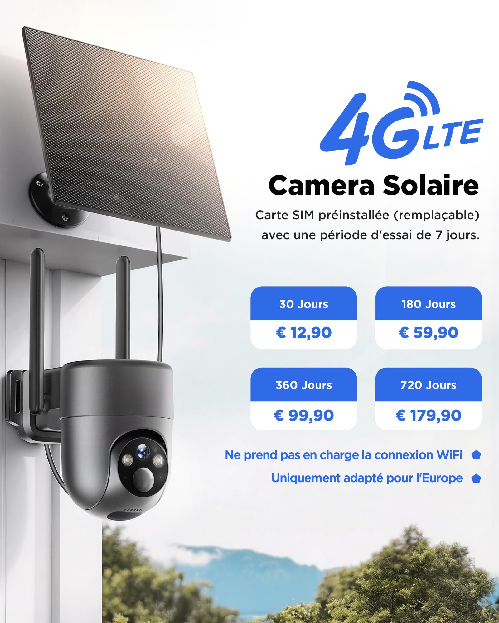 4G LTE Camera Surveillance Solaire Exterieure sans Fil