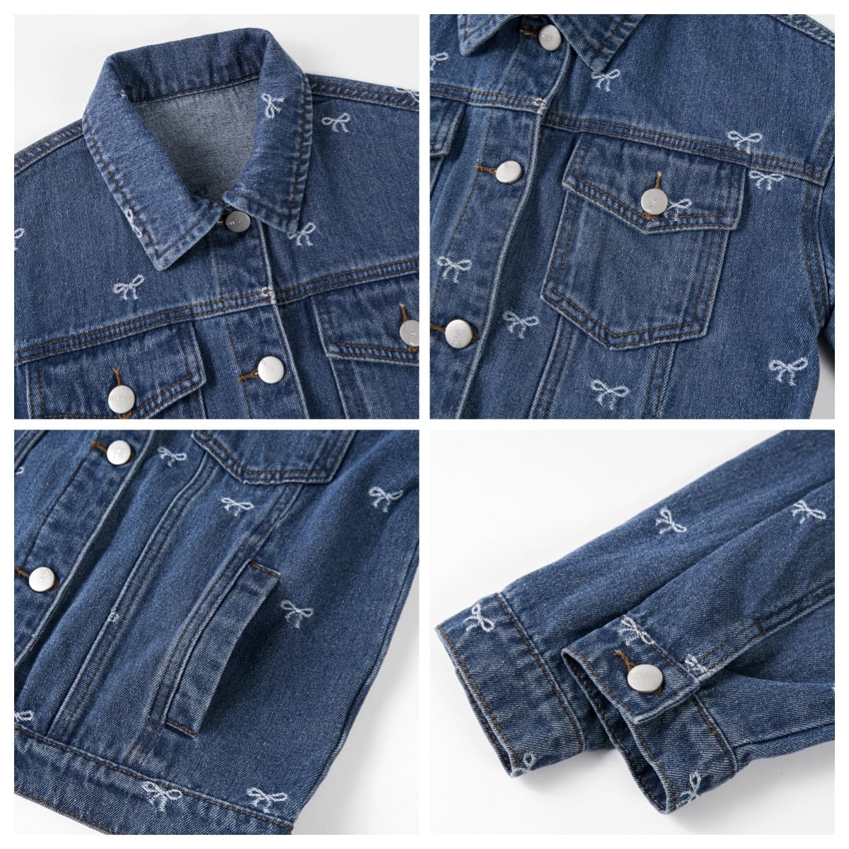 Rolanko Veste en Jean pour Filles, Blousons de Bleu Denim de Base Délavé, Chemises en Jean Boutonnées Vers le Bas