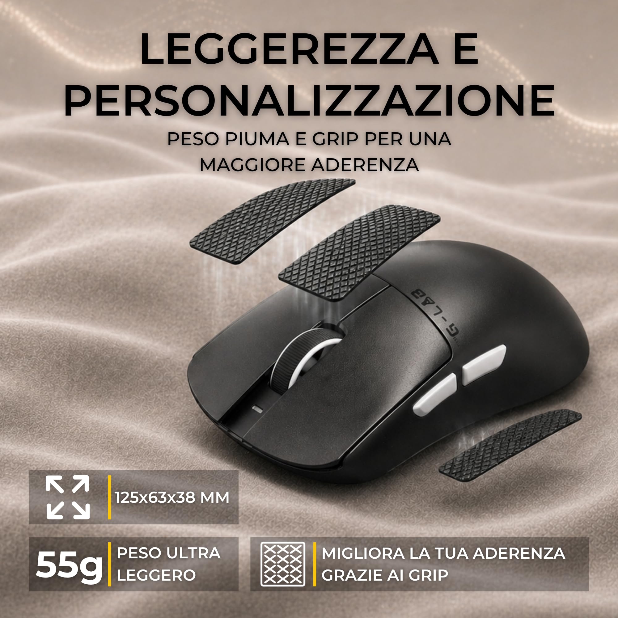 THE G-LAB Kult Elite M150 - Mouse Gaming Sensore Ottico PixArt 3950, 30.000 DPI, 8.000 Hz - Mouse Wireless Tri-Mode 2,4 GHz/Bluetooth/Cablato - 200 Ore di Autonomia, 2 Batterie e Grip - Software