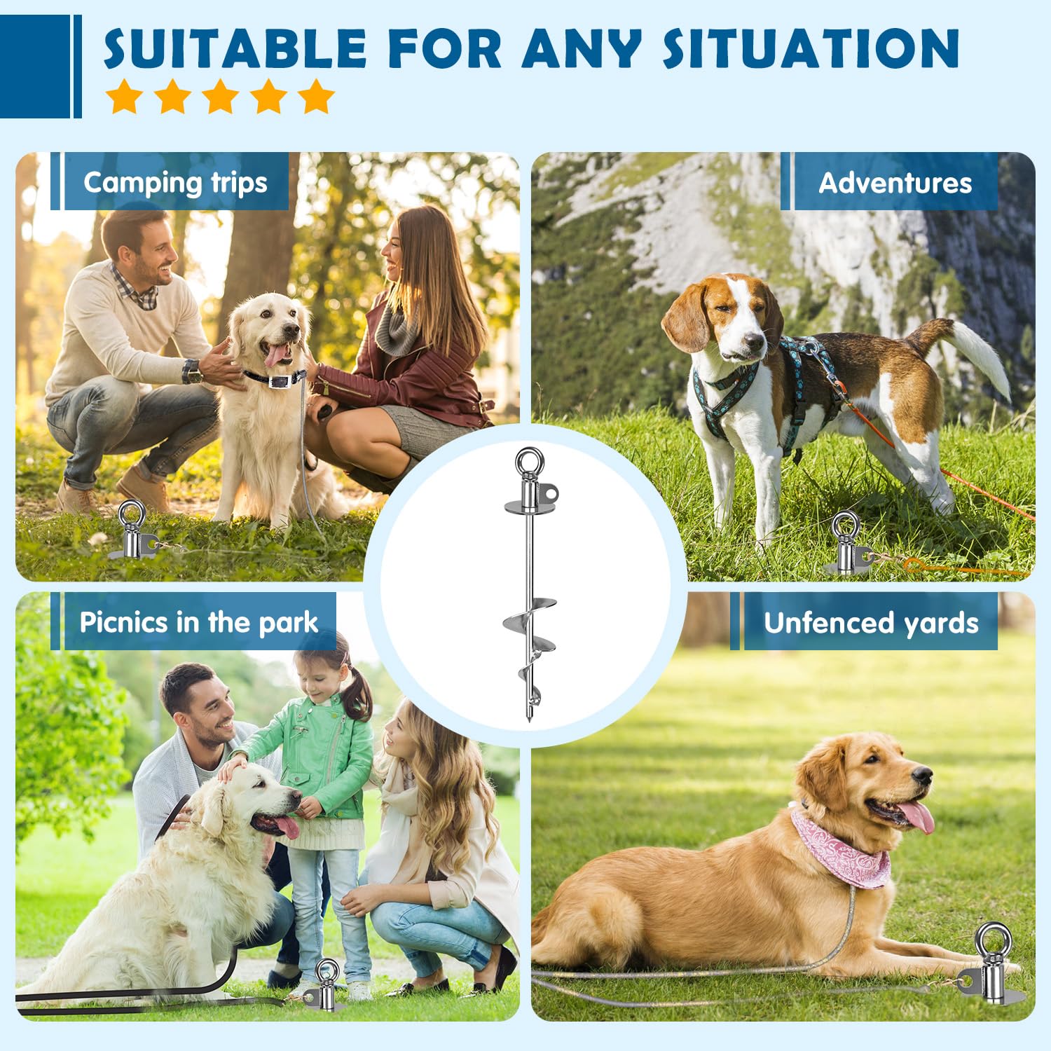 HAGWARE Dog Tie Out Stake Anti-Rust Ground Anchor Dog Stakes for Outside Large Dog up to 220lbs,360° Dog Yard Stake - Image 2