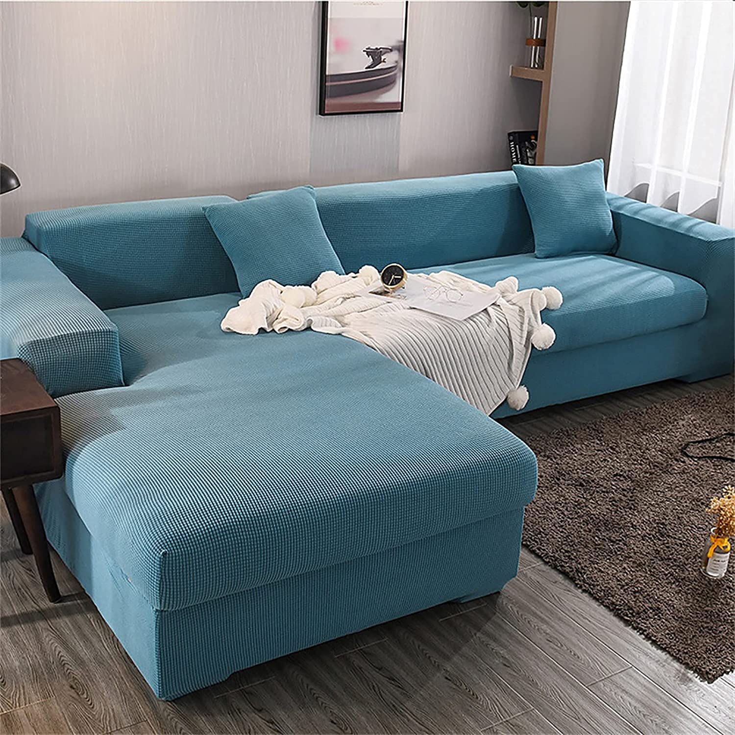 MGEMJMJ Elastic Velvet Sofa Cover,L Shape Couch Cover Furniture Covers Sofa Slipcover Protector Chaise Longue Corner Couch(Size:145-185cm(57-73inch),Color:D)