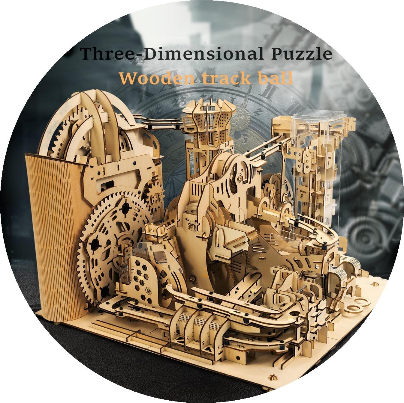 3D Wooden Puzzles for Adults Lron Ball Marble Run Model Building Kit Steampunk DIY Mechanical Wooden Assembly Puzzles, DIY Desk Decoration