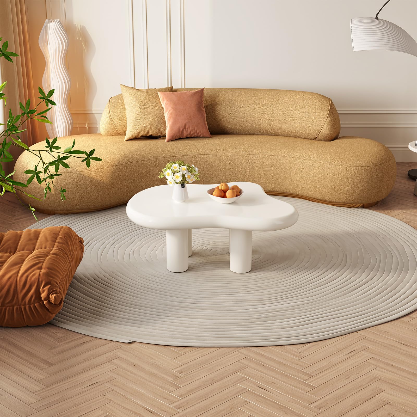 Guyii Weißer Kaffeetisch, Teetisch, Couchtisch, Sofatisch, Wohnzimmereinrichtung – Cremefarbener Cloud-Design Tisch in moderner Wolkenform für Wohnzimmer