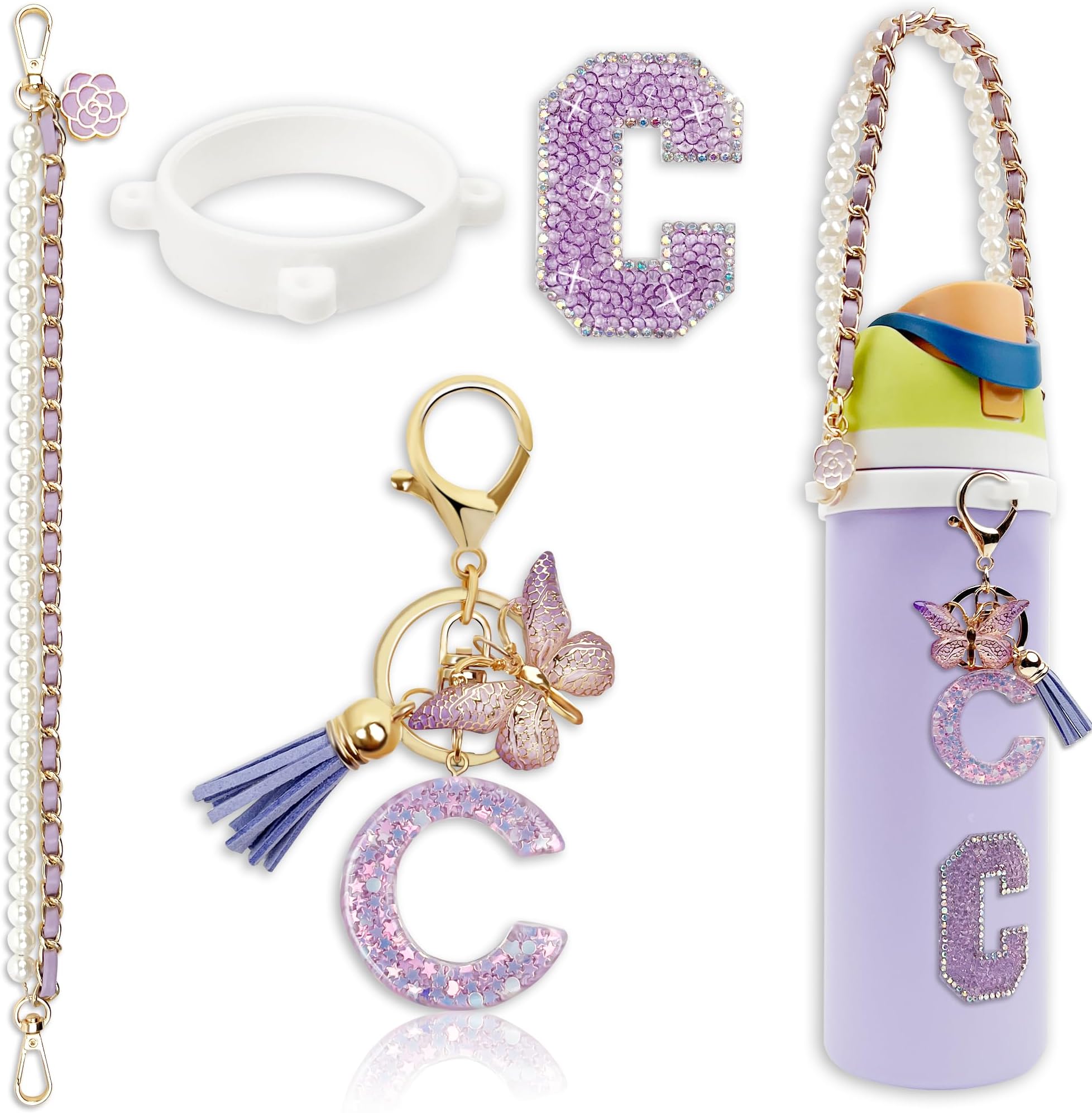 Letter Handle Strap Accessories with Cute Initial Charm Compatible with Owala Water Bottle 24oz 32oz 40oz Owala Kids