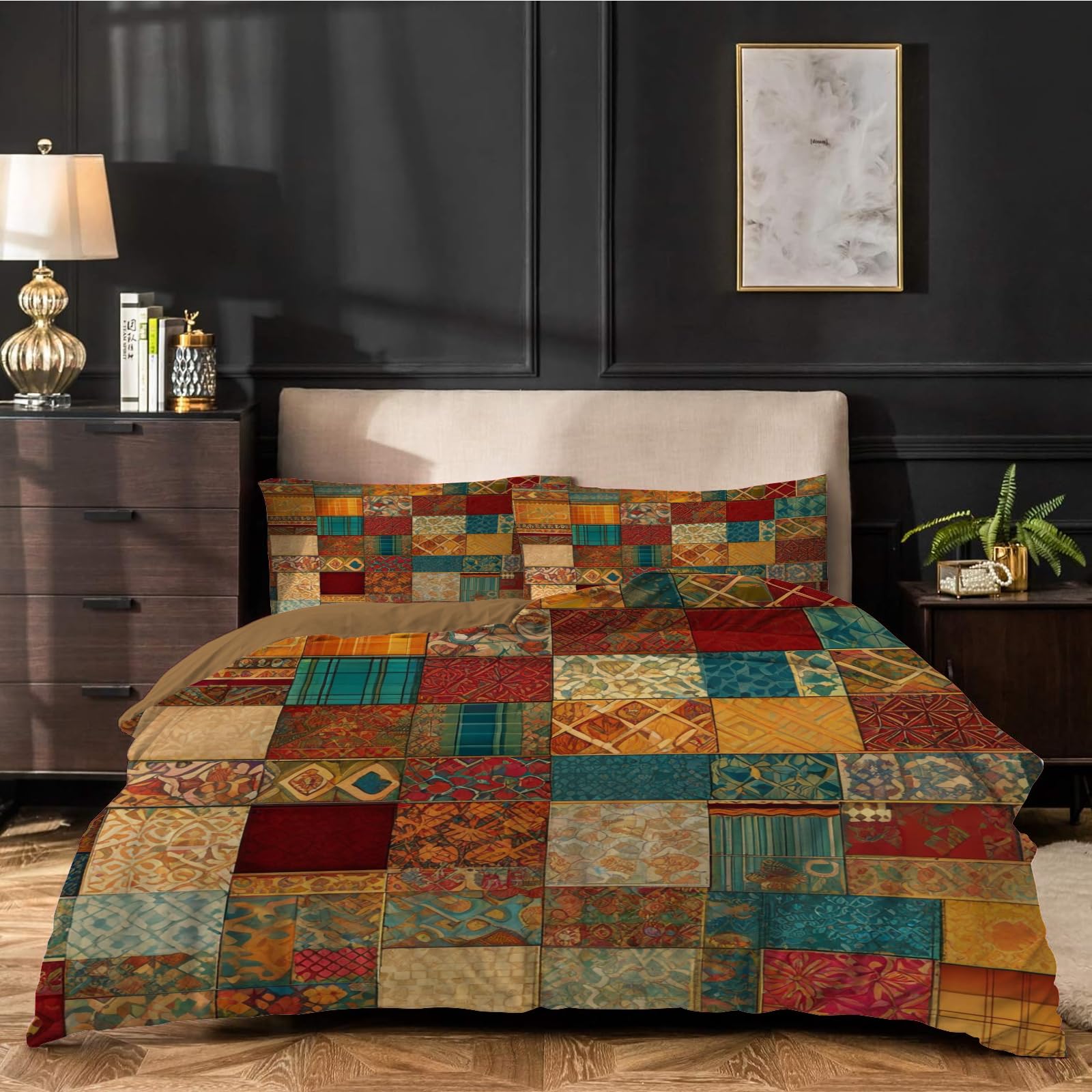 Dyausi Color Duvet Cover Sets Patchwork Reversible Superking Size Duvet Cover Sets With Zipper Closure Soft Breathable Microfiber Quilt Cover 260X220cm And Pillowcases For Man Woman