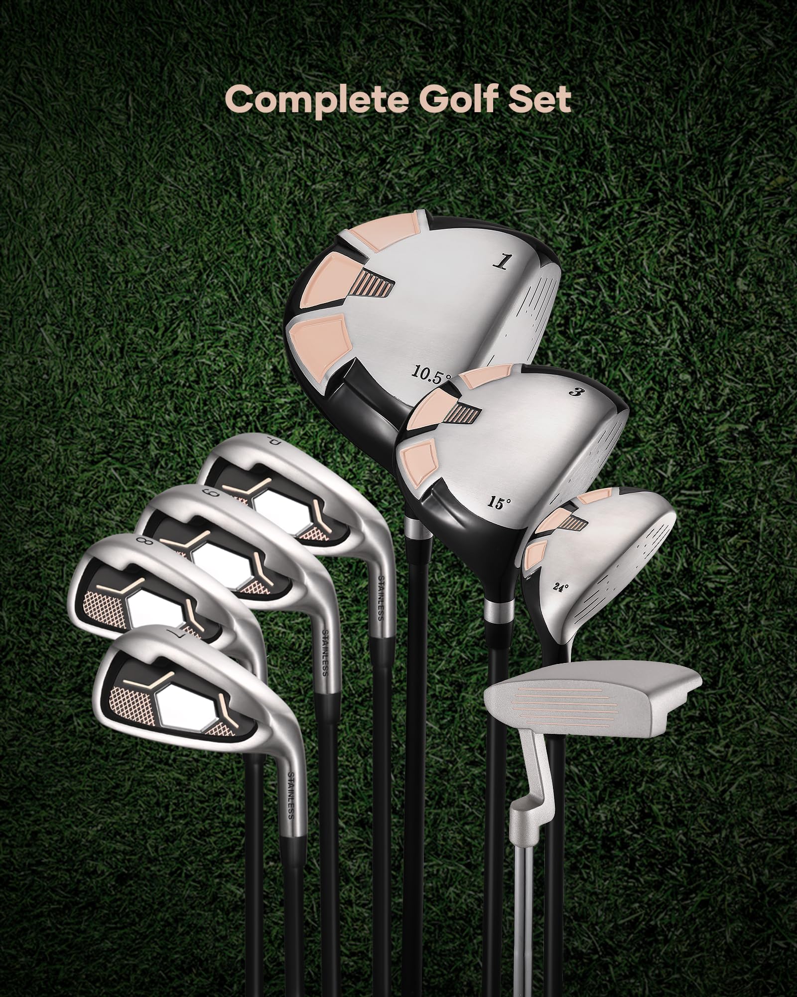 Complete Golf Club Set, 12-Piece, Right Handed, Unisex, with Stand Bag and Headcovers