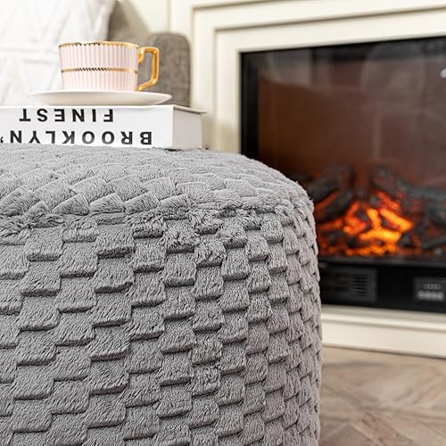 Miniatura 45 de Asuprui Puf otomano de relleno, puf de suelo, reposapiés redondo de 20 x 12 pulgadas, puf de piso, silla plegable de almacenamiento para sala de Puf