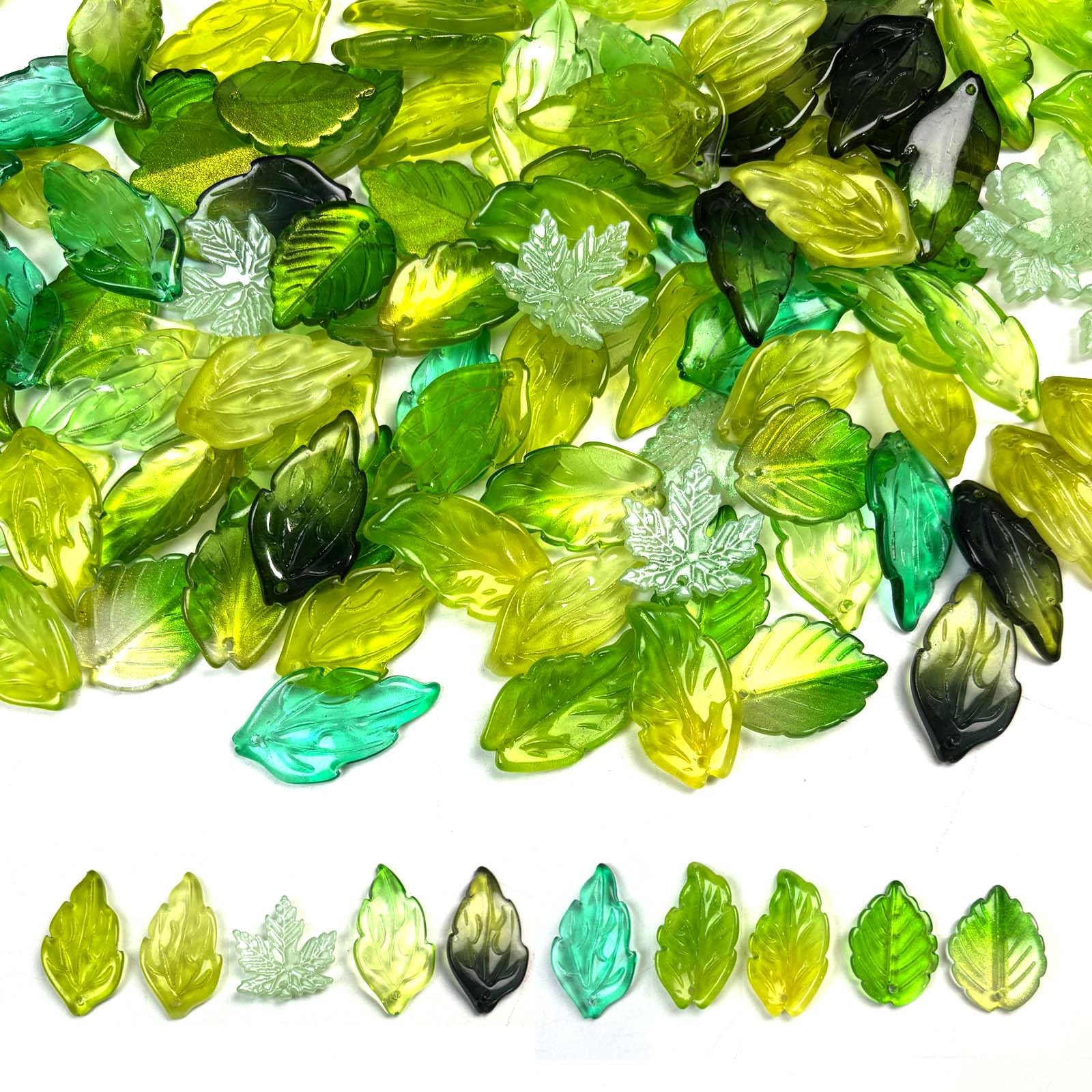 Photo 1 of 100 Pcs Leaf Beads for Jewelry Making, Green Leaf Crystal Tree Leaves Beads for DIY Crafts Earring Bracelet Necklaces Wind Chimes