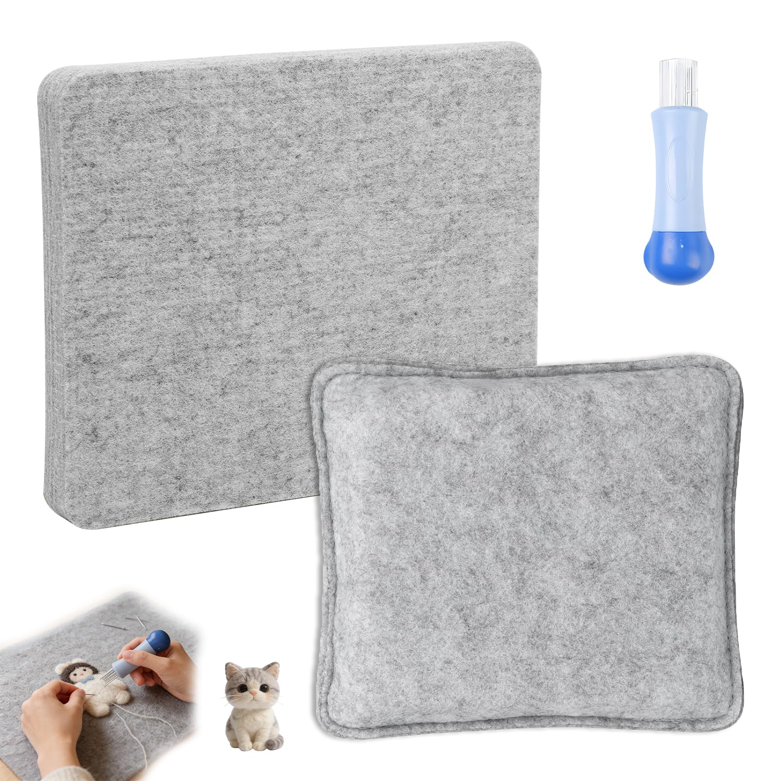 Vetin 3pcs Needle Felting Kit, 2 Sizes Felting Pads with 7-Needle Felt Tool, Wool Felt Supplies for Beginners Adults, Great for DIY Wool Craft Projects
